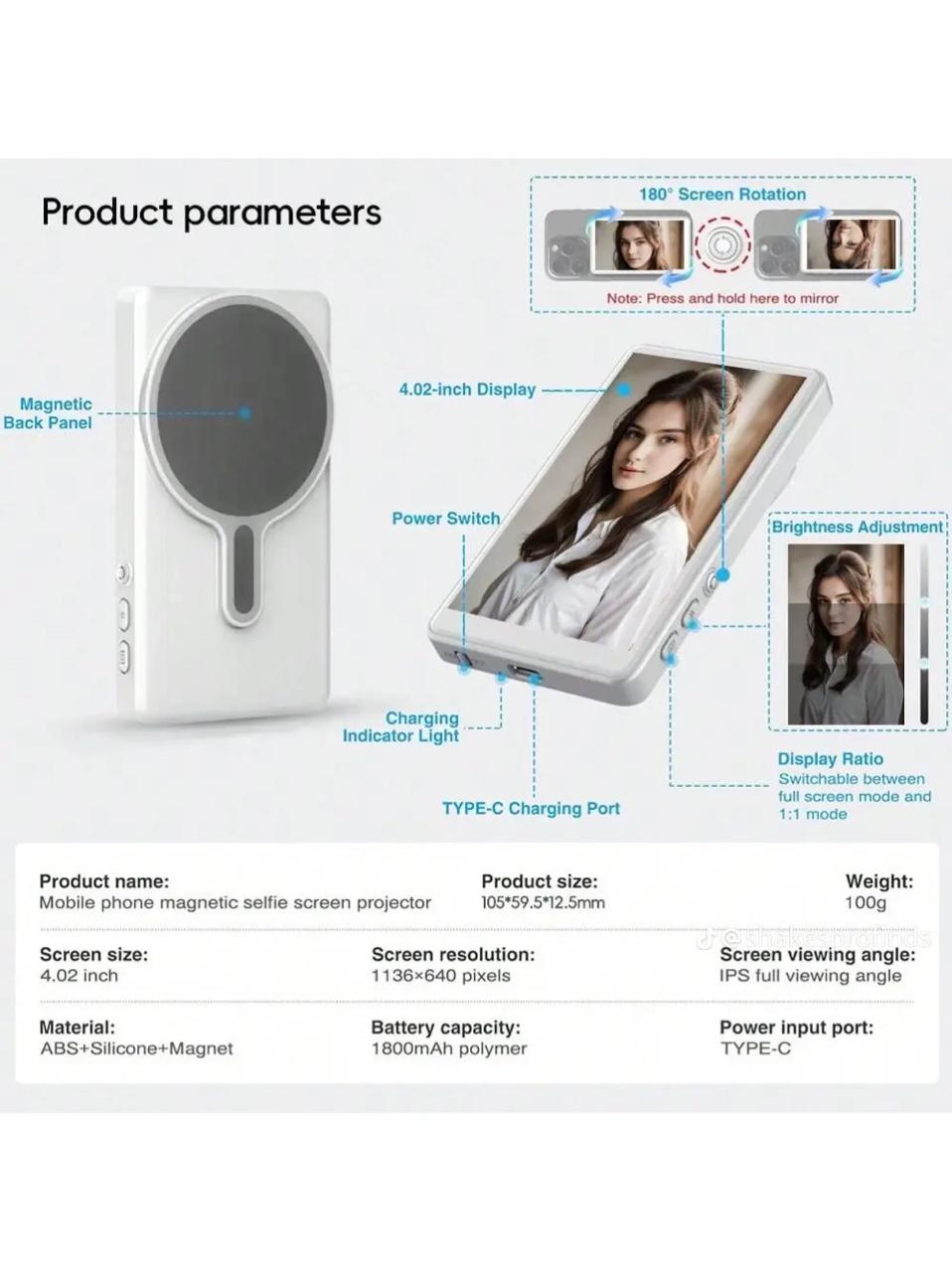 Magnetic Magsafe Leaplight Phone Monitor for Selfie Vlog, Video, Live