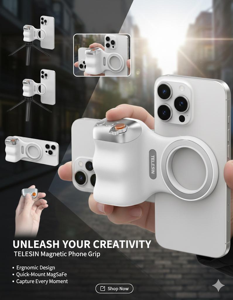 TELESIN Magnetic Hand Grip 2|Phone Camera Phone Holder |Shooting Aid For Android And iOS Phone